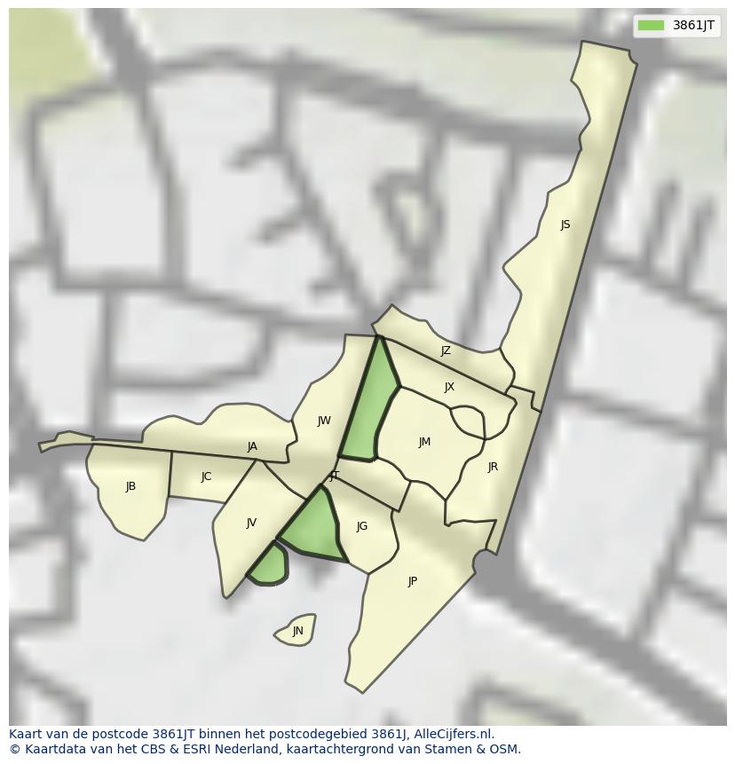 Afbeelding van het postcodegebied 3861 JT op de kaart.