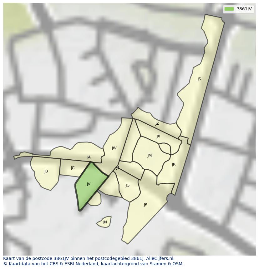 Afbeelding van het postcodegebied 3861 JV op de kaart.