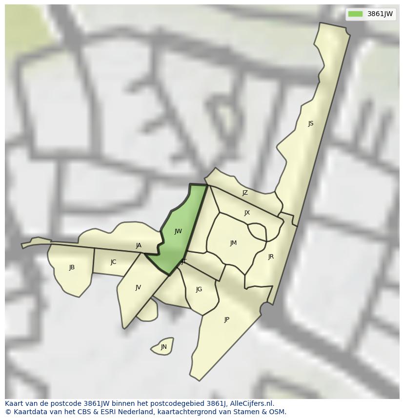 Afbeelding van het postcodegebied 3861 JW op de kaart.
