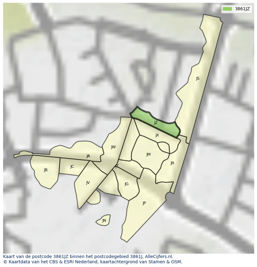 Afbeelding van het postcodegebied 3861 JZ op de kaart.
