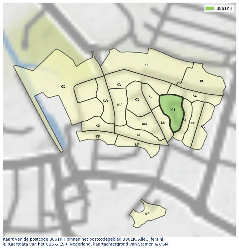 Afbeelding van het postcodegebied 3861 KH op de kaart.
