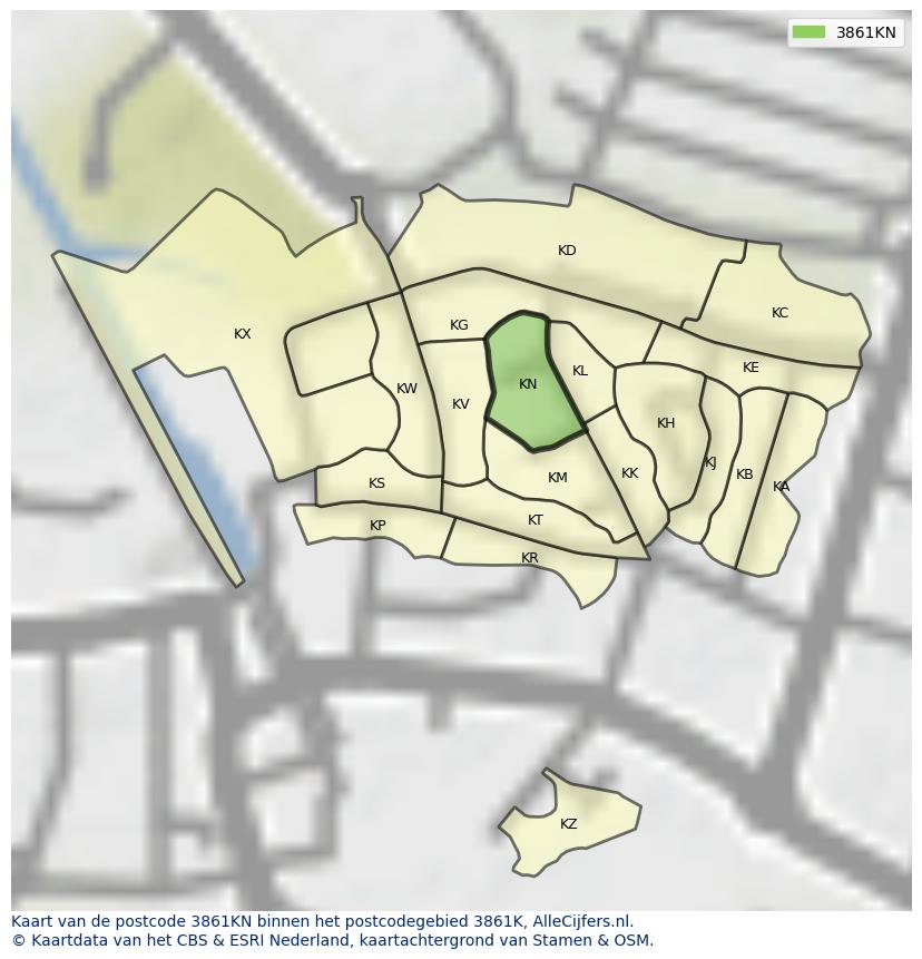 Afbeelding van het postcodegebied 3861 KN op de kaart.