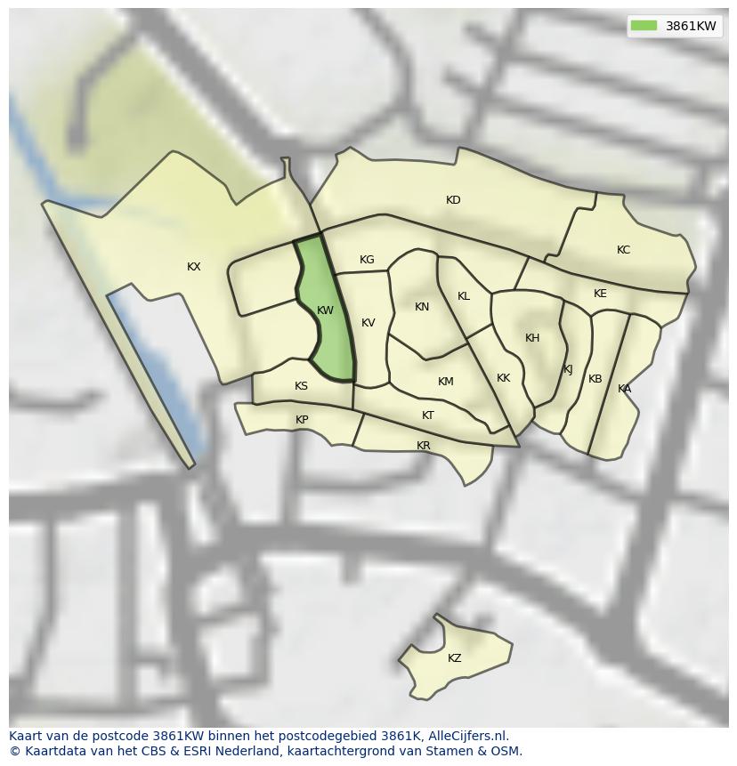 Afbeelding van het postcodegebied 3861 KW op de kaart.