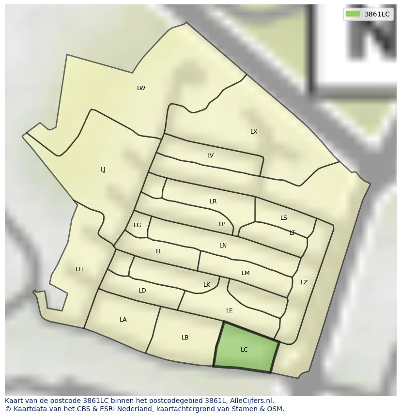 Afbeelding van het postcodegebied 3861 LC op de kaart.