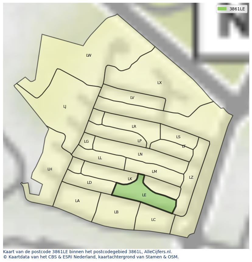 Afbeelding van het postcodegebied 3861 LE op de kaart.