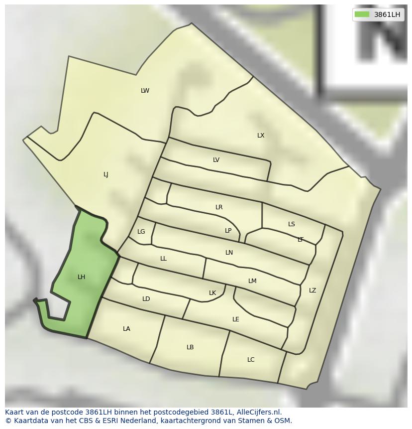 Afbeelding van het postcodegebied 3861 LH op de kaart.