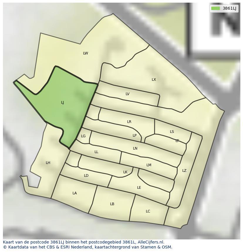 Afbeelding van het postcodegebied 3861 LJ op de kaart.