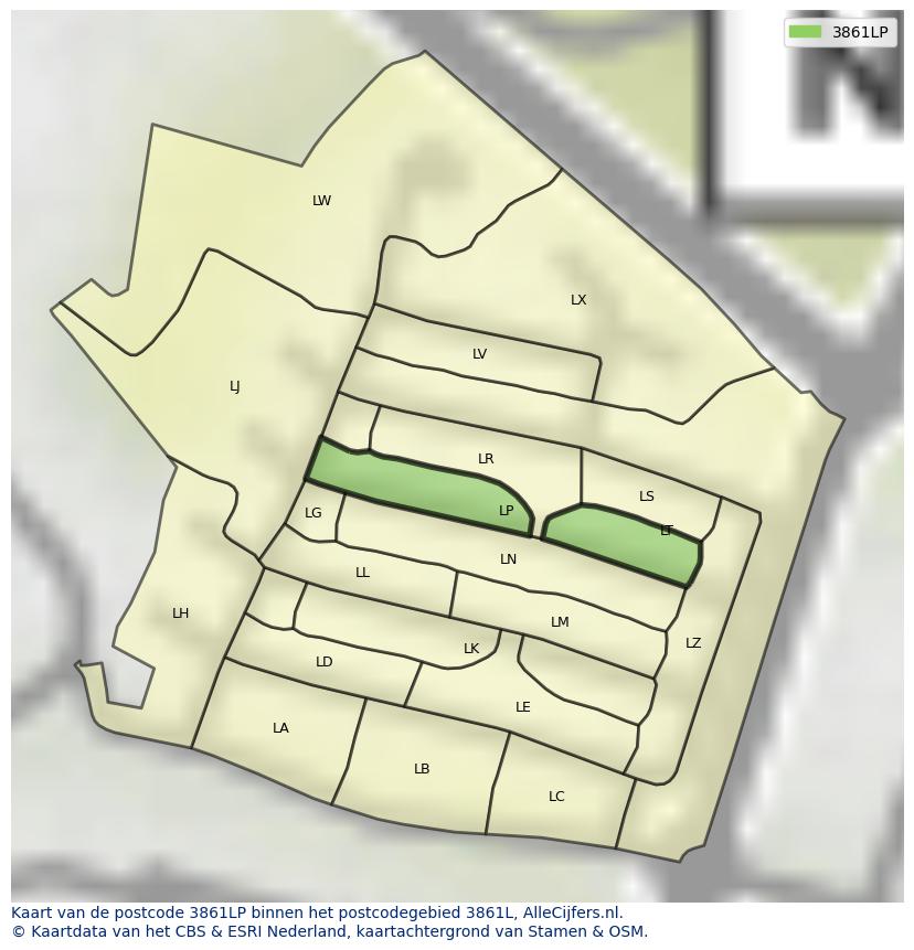 Afbeelding van het postcodegebied 3861 LP op de kaart.