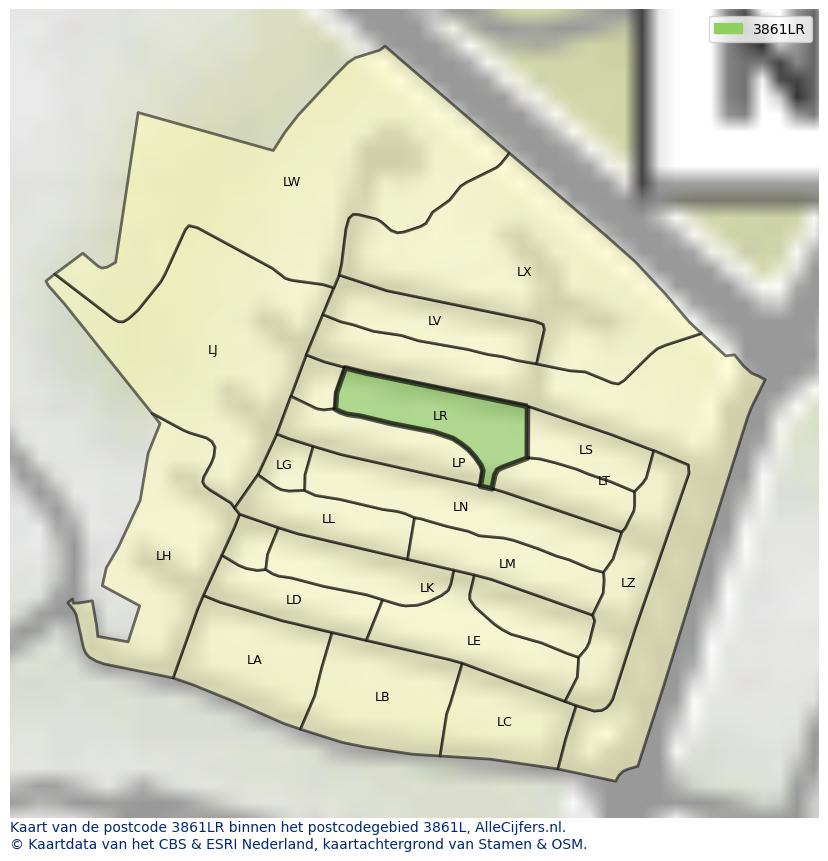 Afbeelding van het postcodegebied 3861 LR op de kaart.