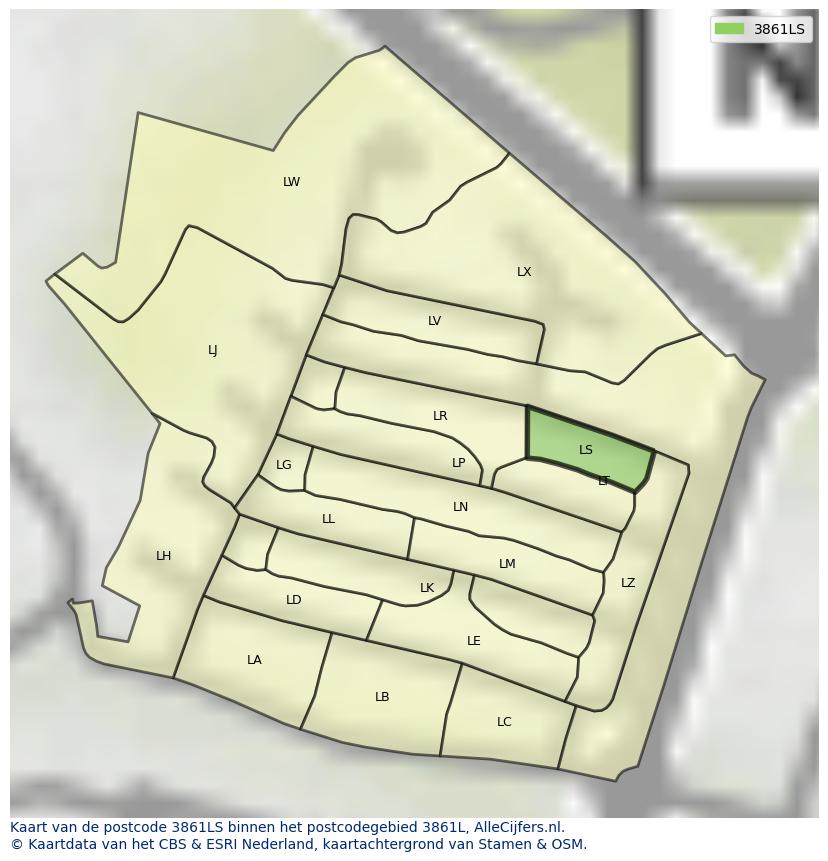 Afbeelding van het postcodegebied 3861 LS op de kaart.