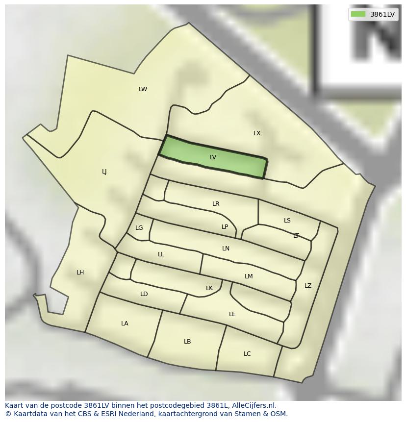 Afbeelding van het postcodegebied 3861 LV op de kaart.