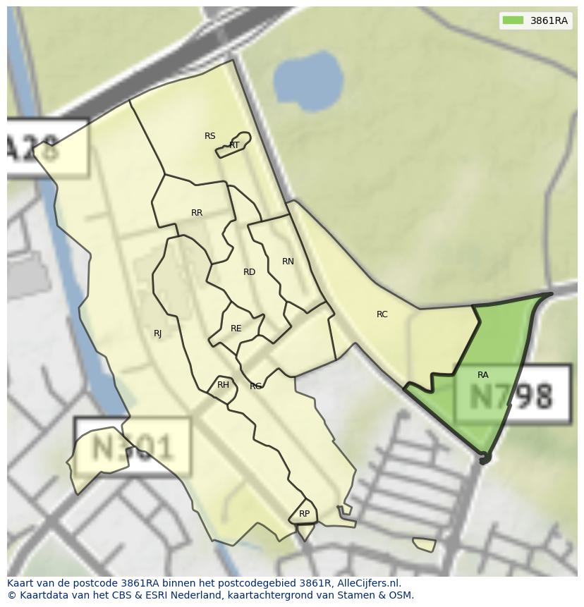 Afbeelding van het postcodegebied 3861 RA op de kaart.