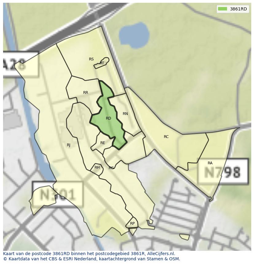 Afbeelding van het postcodegebied 3861 RD op de kaart.