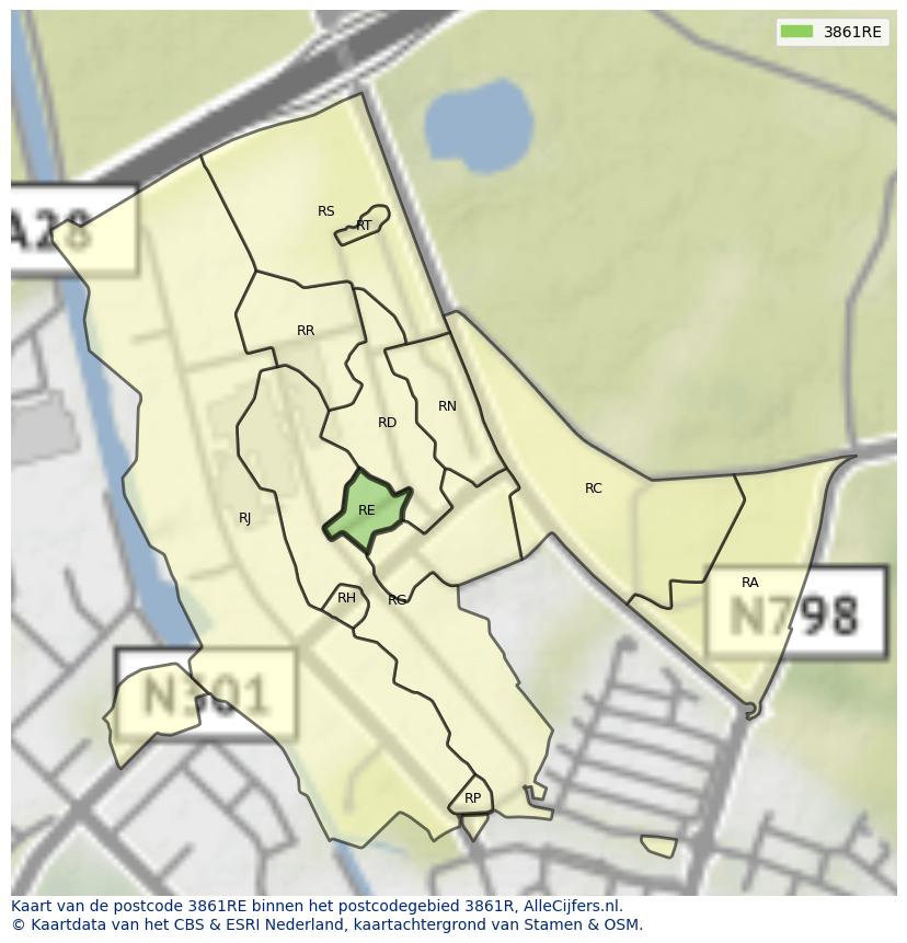 Afbeelding van het postcodegebied 3861 RE op de kaart.