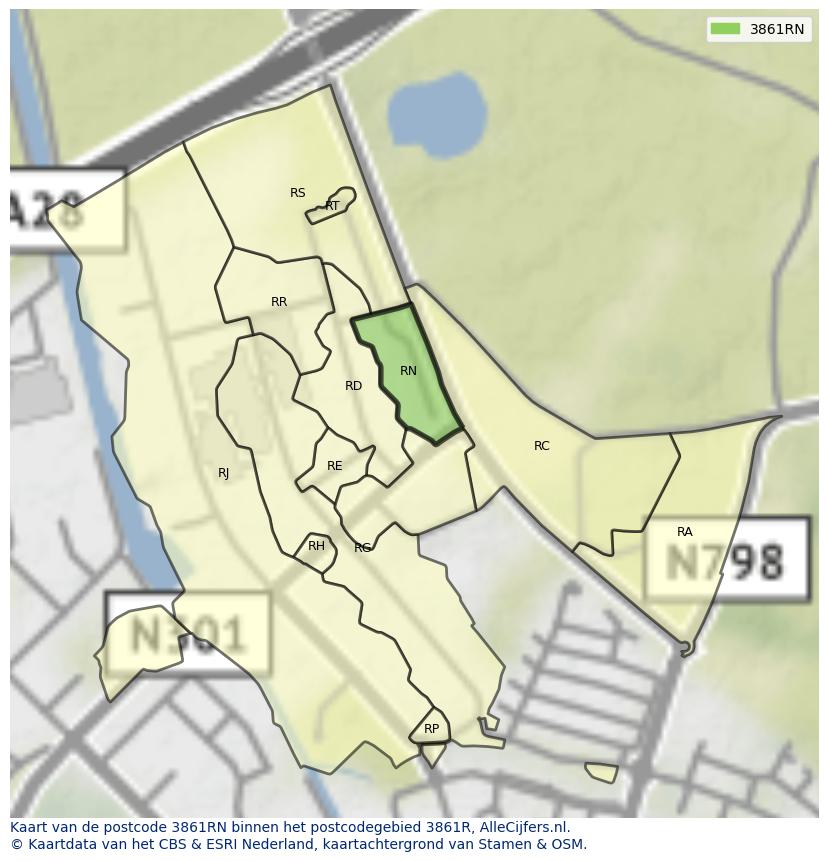 Afbeelding van het postcodegebied 3861 RN op de kaart.