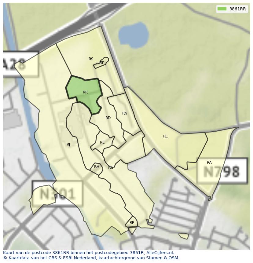 Afbeelding van het postcodegebied 3861 RR op de kaart.
