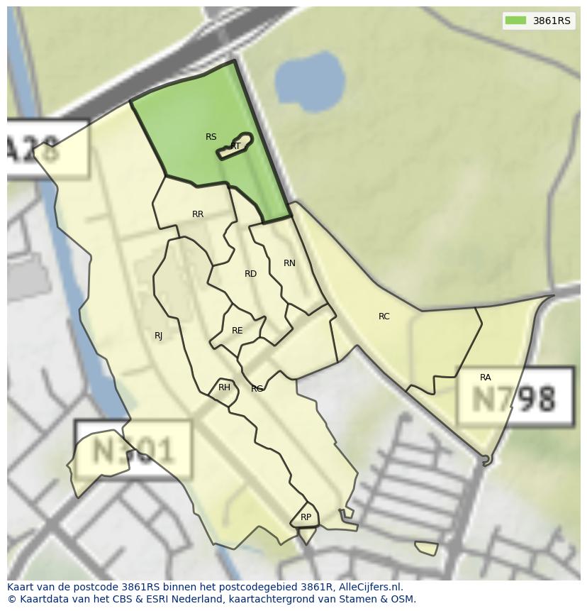 Afbeelding van het postcodegebied 3861 RS op de kaart.