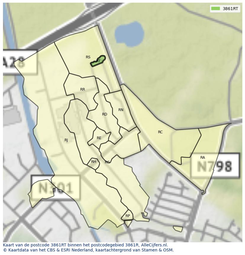 Afbeelding van het postcodegebied 3861 RT op de kaart.
