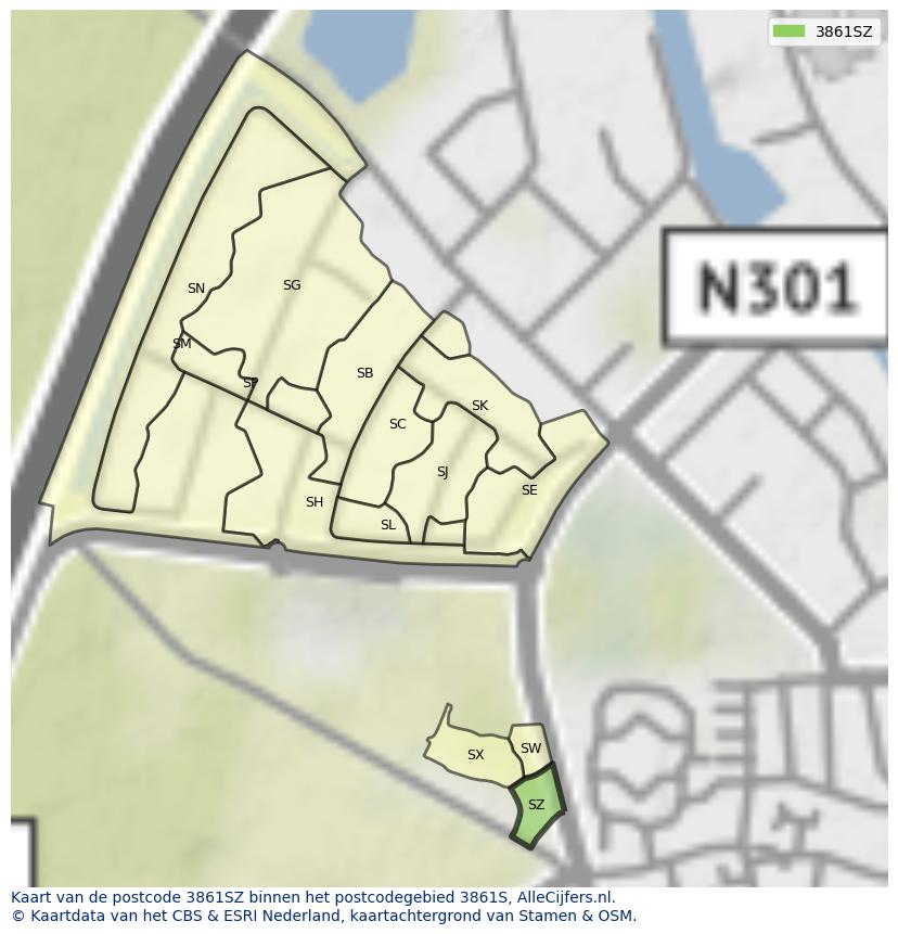 Afbeelding van het postcodegebied 3861 SZ op de kaart.