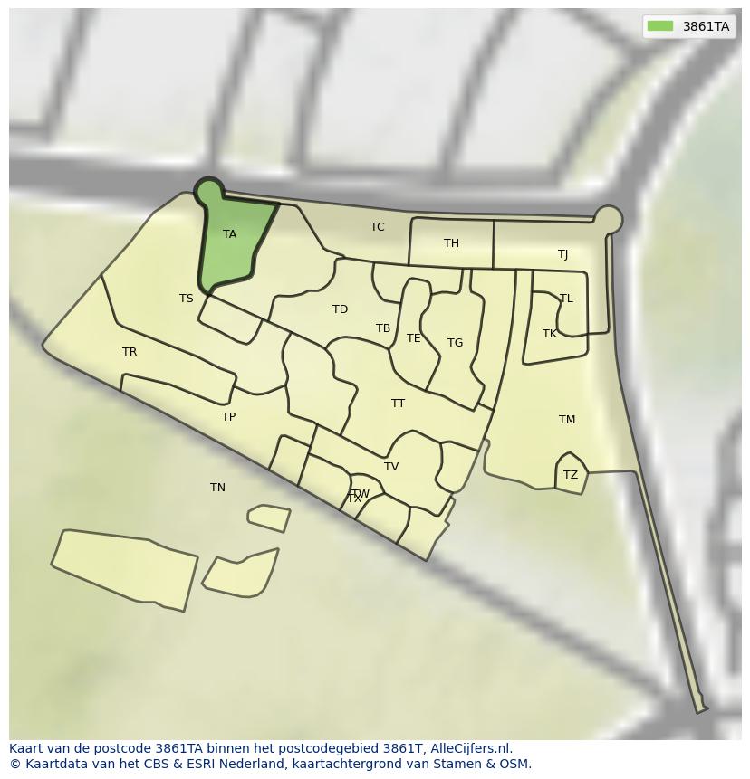 Afbeelding van het postcodegebied 3861 TA op de kaart.