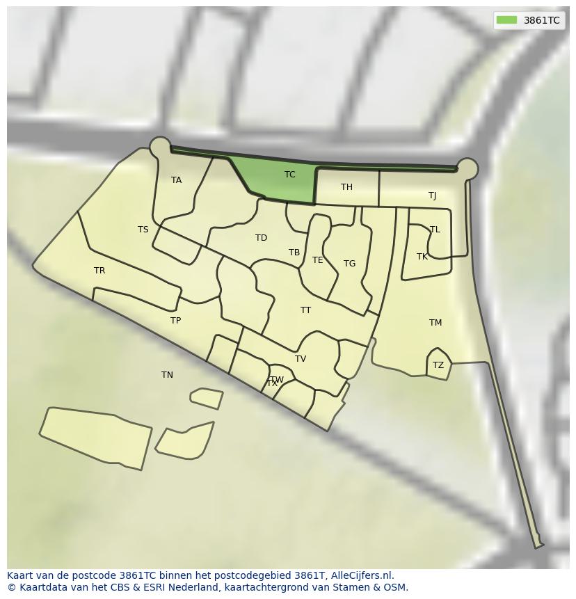 Afbeelding van het postcodegebied 3861 TC op de kaart.