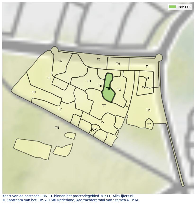 Afbeelding van het postcodegebied 3861 TE op de kaart.