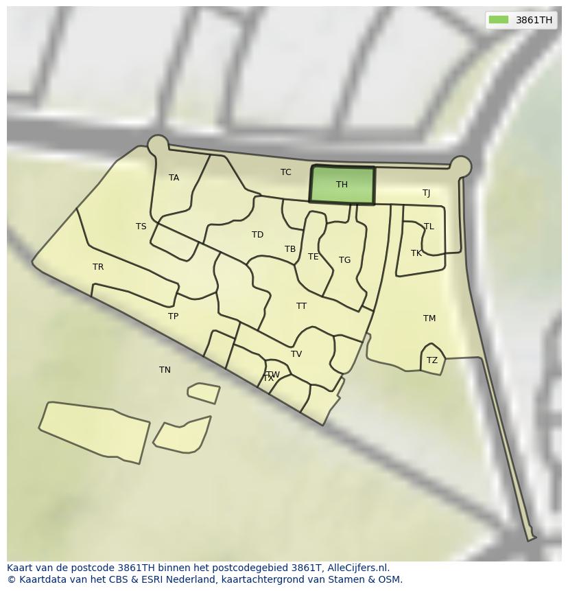 Afbeelding van het postcodegebied 3861 TH op de kaart.