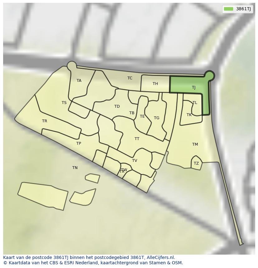 Afbeelding van het postcodegebied 3861 TJ op de kaart.