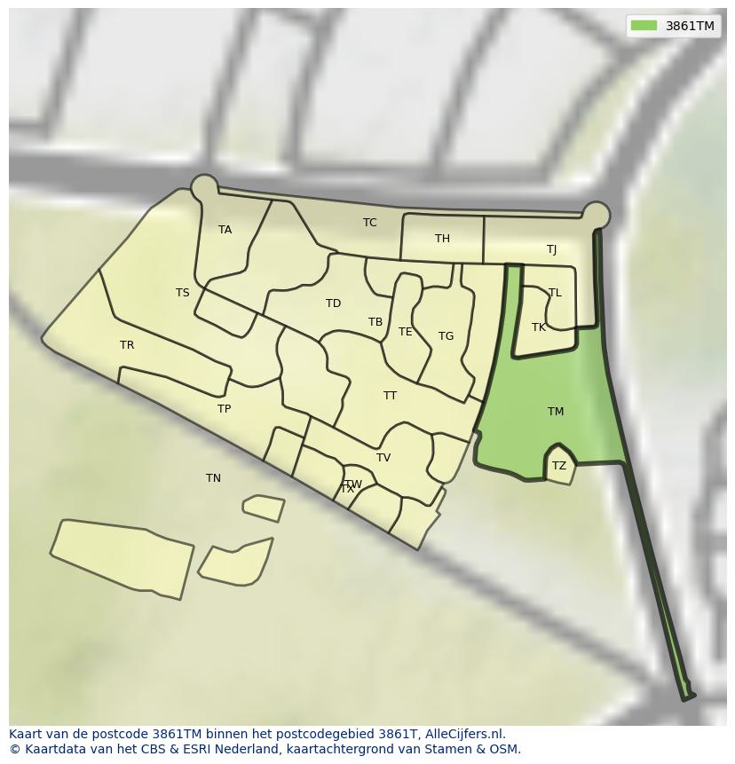 Afbeelding van het postcodegebied 3861 TM op de kaart.