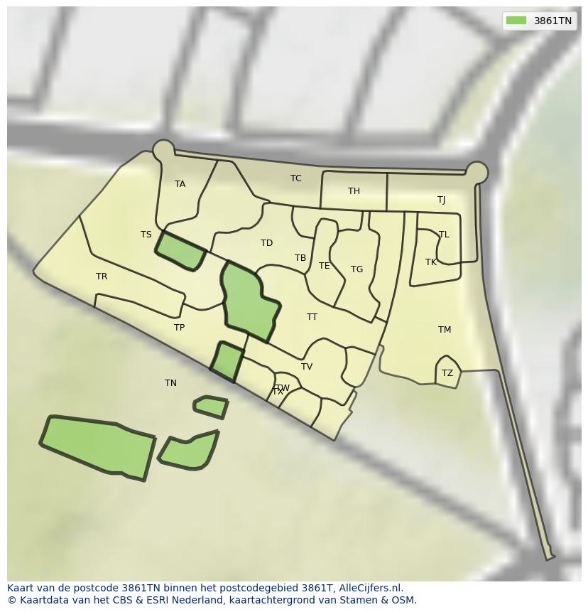 Afbeelding van het postcodegebied 3861 TN op de kaart.