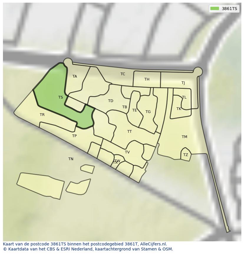 Afbeelding van het postcodegebied 3861 TS op de kaart.