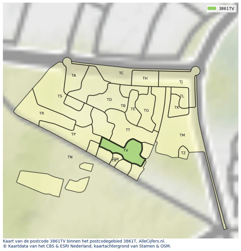 Afbeelding van het postcodegebied 3861 TV op de kaart.