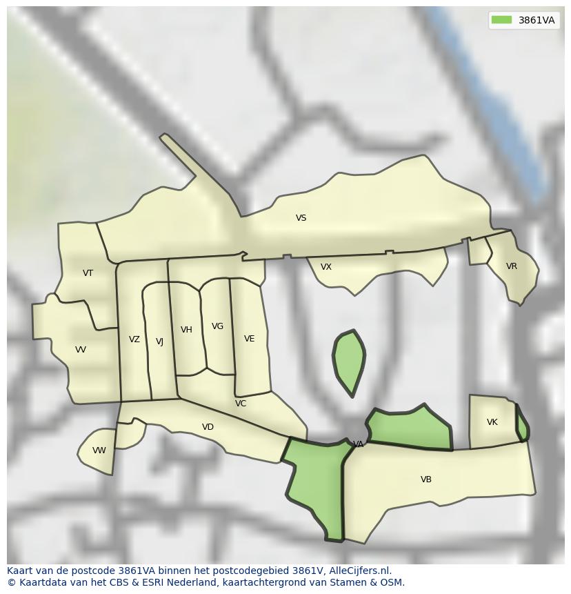 Afbeelding van het postcodegebied 3861 VA op de kaart.