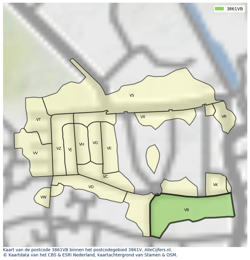 Afbeelding van het postcodegebied 3861 VB op de kaart.