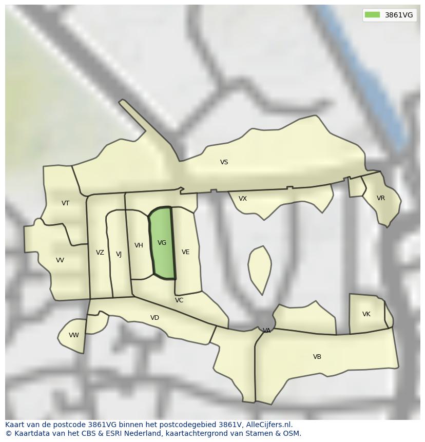 Afbeelding van het postcodegebied 3861 VG op de kaart.
