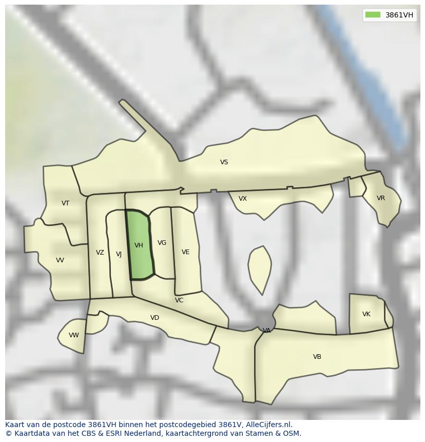 Afbeelding van het postcodegebied 3861 VH op de kaart.