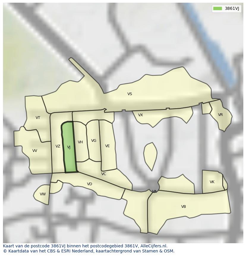 Afbeelding van het postcodegebied 3861 VJ op de kaart.