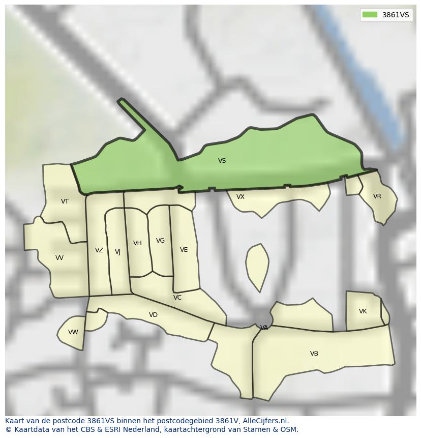 Afbeelding van het postcodegebied 3861 VS op de kaart.