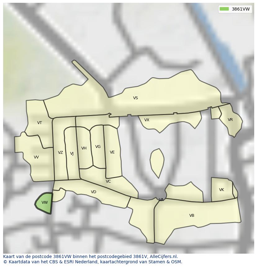Afbeelding van het postcodegebied 3861 VW op de kaart.