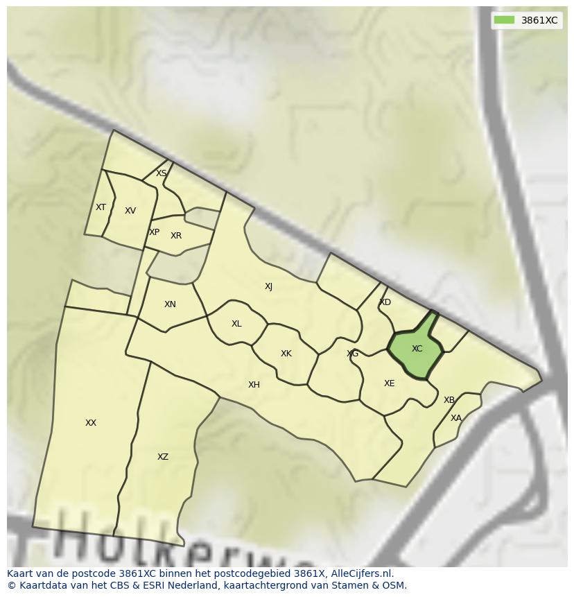 Afbeelding van het postcodegebied 3861 XC op de kaart.