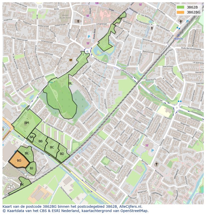Afbeelding van het postcodegebied 3862 BG op de kaart.