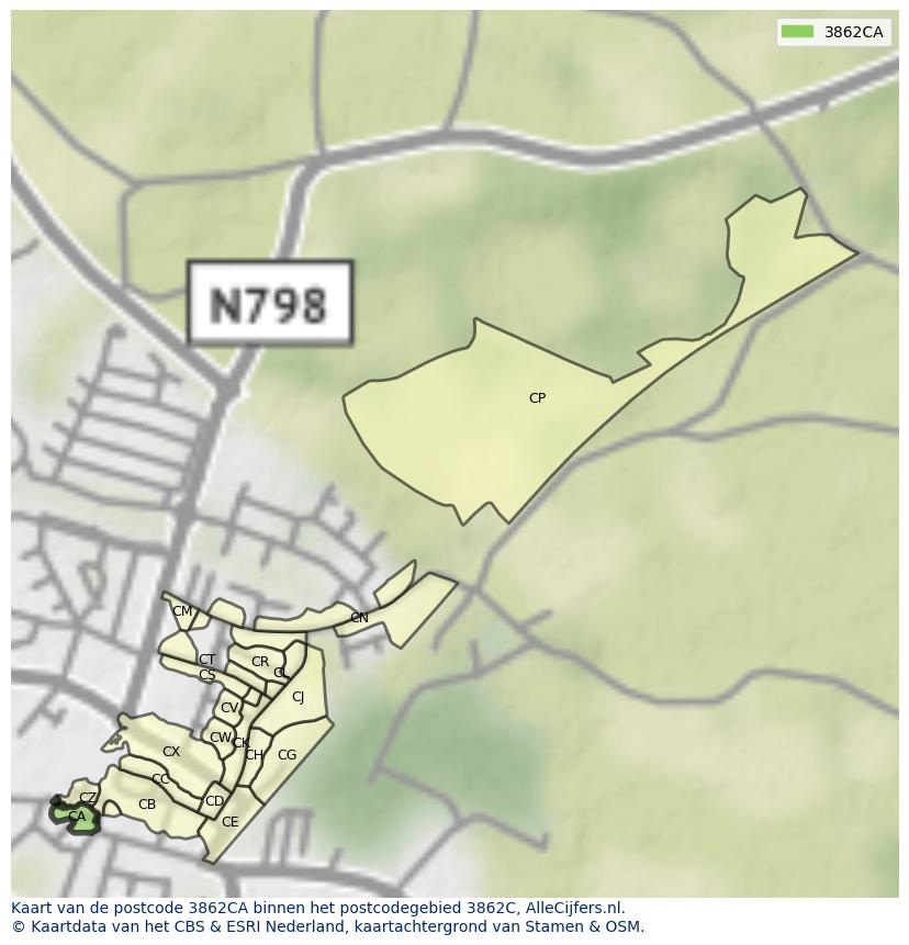 Afbeelding van het postcodegebied 3862 CA op de kaart.