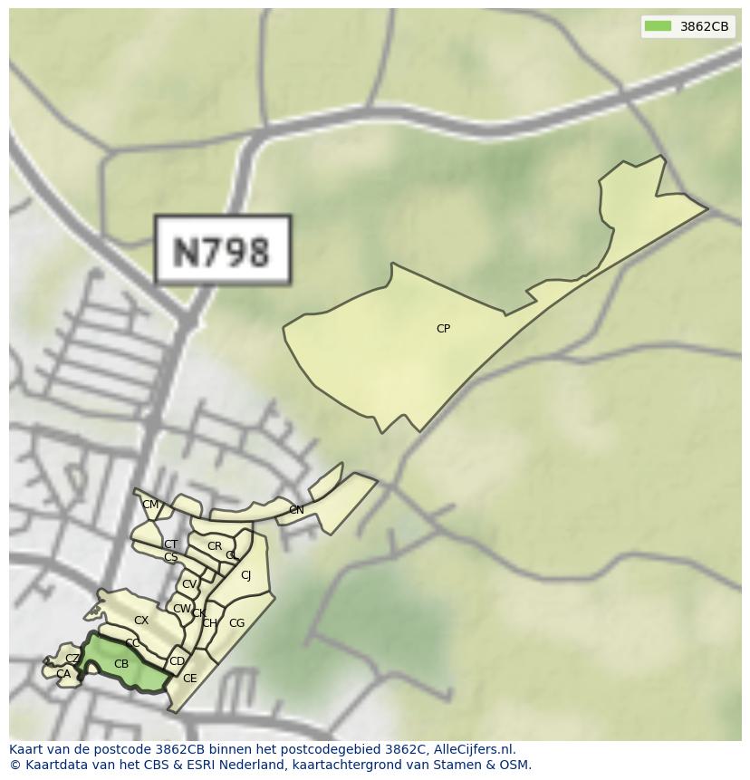 Afbeelding van het postcodegebied 3862 CB op de kaart.