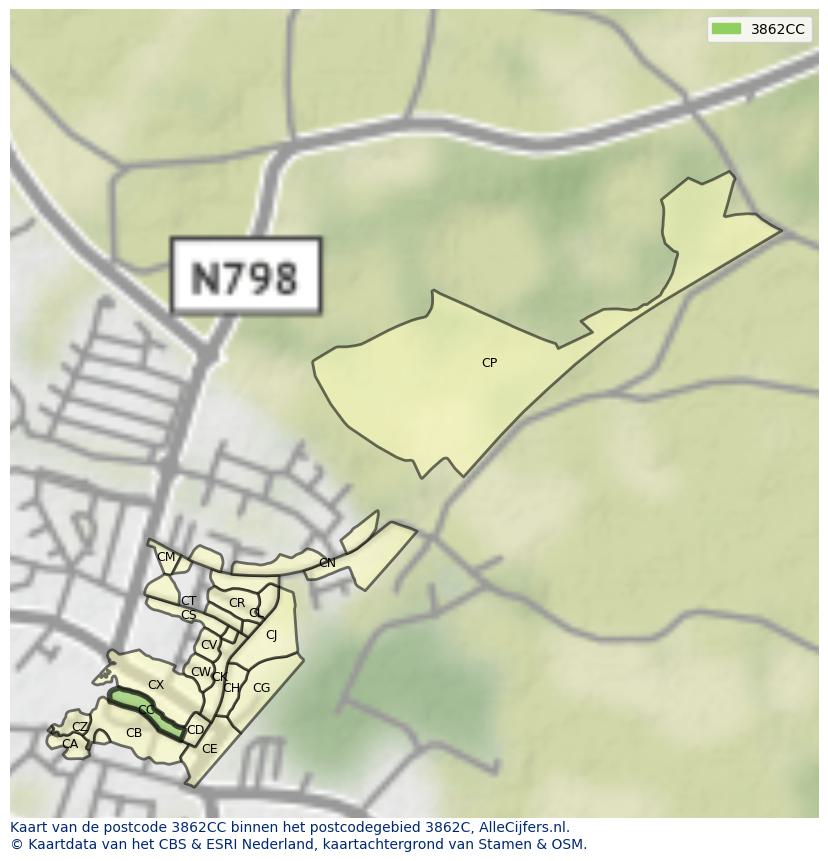 Afbeelding van het postcodegebied 3862 CC op de kaart.