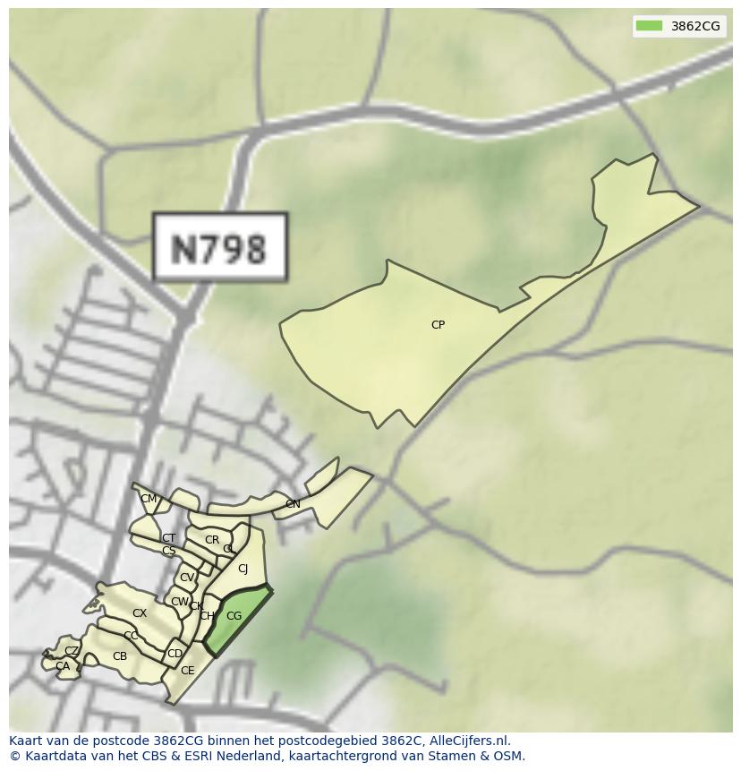 Afbeelding van het postcodegebied 3862 CG op de kaart.