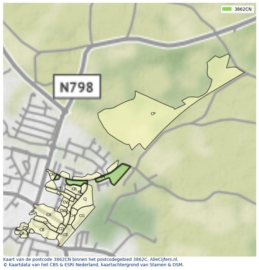 Afbeelding van het postcodegebied 3862 CN op de kaart.