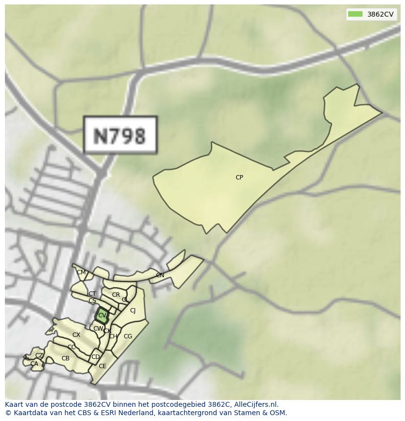 Afbeelding van het postcodegebied 3862 CV op de kaart.