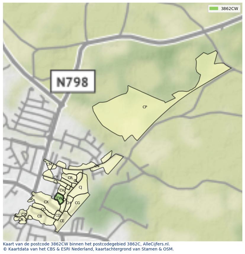Afbeelding van het postcodegebied 3862 CW op de kaart.