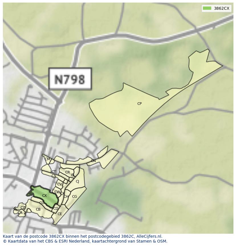 Afbeelding van het postcodegebied 3862 CX op de kaart.