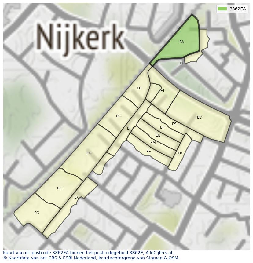 Afbeelding van het postcodegebied 3862 EA op de kaart.